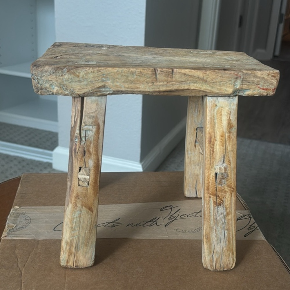 Vintage Natural Elm Wood Stool - Olive Atelier